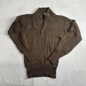 VTG 80's SEBO Military Wool Sweater Henley Brown Long Sleeve Men's Size Small